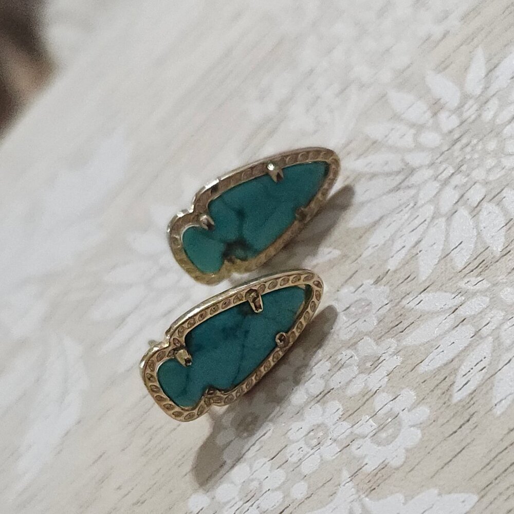 Kendra Scott Turquoise Blue Arrow Arrowhead Skylette Gold Stud Earrings